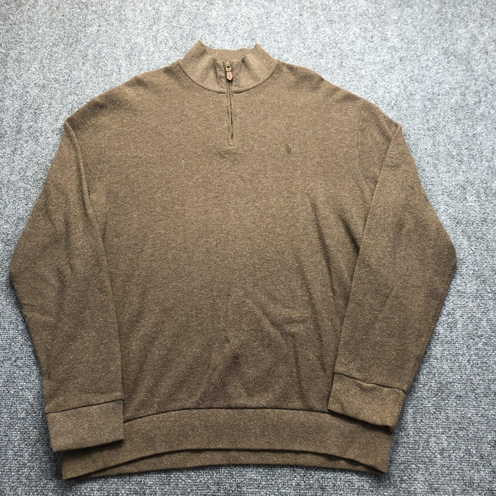 Polo Golf Ralph Lauren Sweater Mens XL Brown 1/4 Zip Mock Neck Knit Pullover